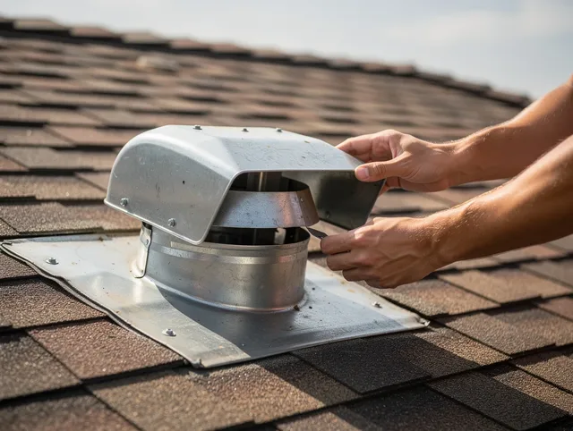 Fort Myers Dryer Vent Cleaning certified technician safely cleaning a roof-mounted dryer vent in Fort Myers