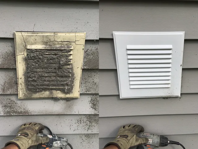 Fort Myers Dryer Vent Cleaning technician installing high-quality dryer vent cover at a residential property in Fort Myers