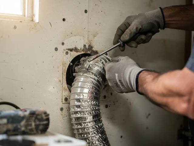 Fort Myers Dryer Vent Cleaning technician performing precise dryer vent hose installation in Fort Myers